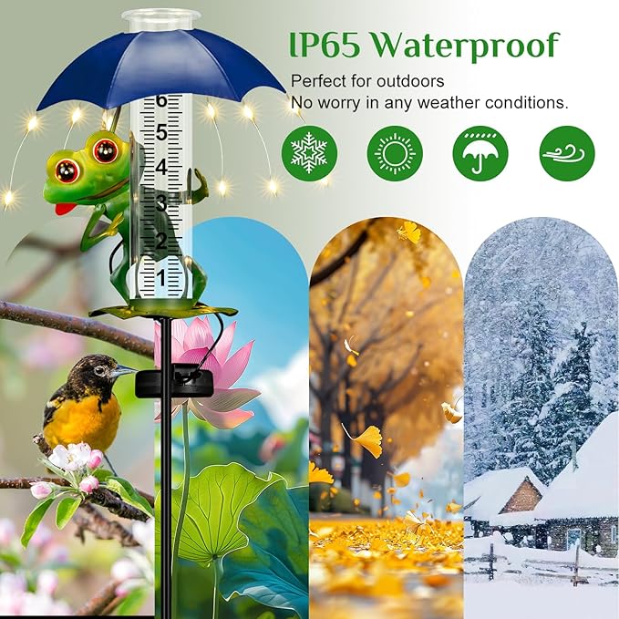 shumi Rain Gauge Outdoor, Solar Frog Rain Gauges with LED Lights ard Decor, Garden Statues Frog Gifts for Women, Yard Art Ornament for Yard Patio Garden Decor, Gardening Gifts for Women