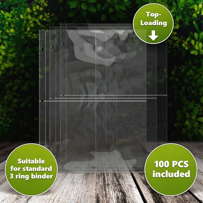 800 Pockets Seed Storage Organizer Sleeves (100 Pack) Slot Size 3.5x5, 8 Pocket Garden Seed Organizer, Clear Sleeves for Seed Packet Storage, Seed Keeper, Seed Organizer Binder