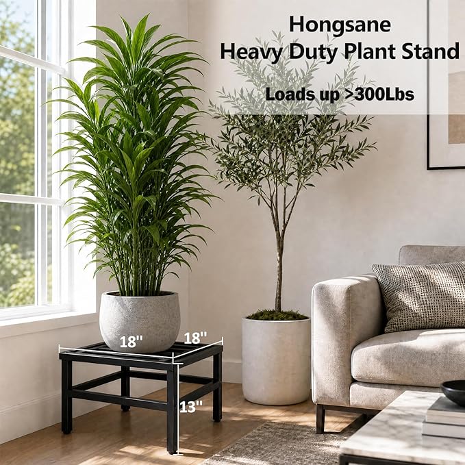 Plant Stand Indoor Outdoor,18 Inch Square Metal Plant Stands Riser,Heavy Duty Wrought Iron Pedestal Holders for Large Flower Pot,Outside Rust-Proof Black Flower Display Shelf for Patio,1-Pack