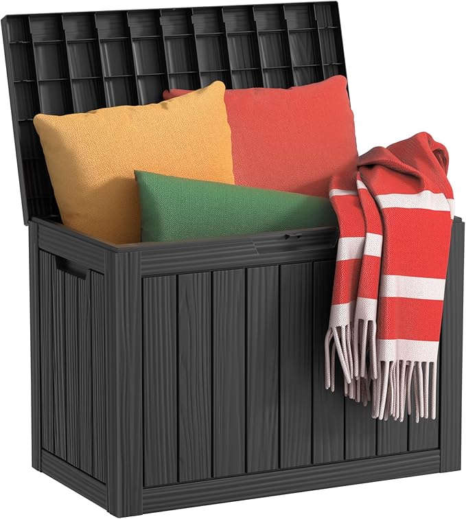 55 Gallon Outdoor Waterproof Storage Box, UV Resistant Resin Deck Box with Built-in Handle, Outdoor Storage Container for Patio Furniture, Garden Tools, Patio Cushions, Black