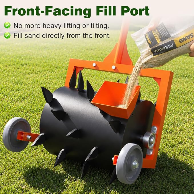Rolling Lawn Aerator Grass Aerator, Steel Spike Roller Aerators Push Manual Lawn Aerators Machine, Rotary Aeration Tool for Lawns Soil Aerating, Aerator Lawn Tool for Garden Yard Turf Care - Orange