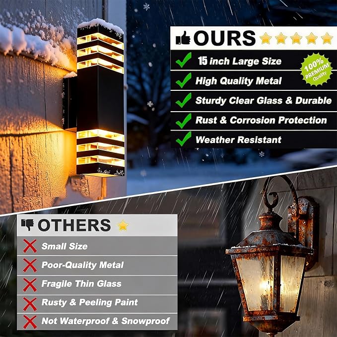 2Pack 15inch LED Square Up & Down Wall Lights,14W Outdoor Wall Light 4000K Day White Aluminum Body Waterproof IP65 LED Exterior Light Fixtures Wall Mount for House Patio Garage Garden.