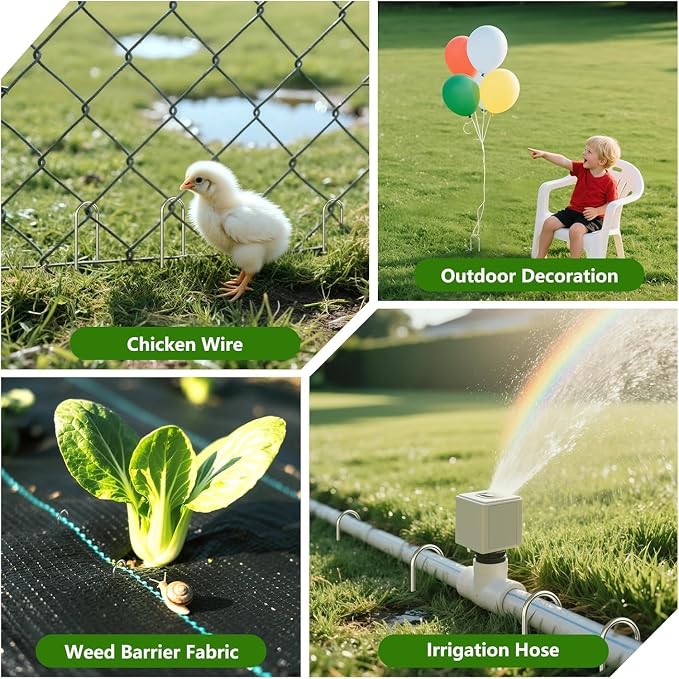 AAGUT 4 Inch Landscape Stakes 200 Pack Garden Drip Irrigation Tubing Stakes Heavy Duty 14 Gauge Galvanized Ground Staples Lawn U Hooks for Soaker Hose, Chicken Wire, Chain Link Fence, Dog Fence