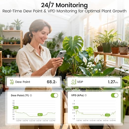 MOCREO WiFi Reptile Hygrometer Indoor Thermometer, Smart Humidity and Temperature Sensor, Remote Monitor with App & Email Alerts, 2-Year Free Data Export, 80DB Beep, for Greenhouse Incubator
