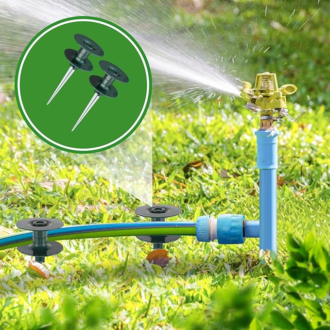 2 Pcs Garden Hose Guide Spike, 10 Inch Hose Guides for Garden Heavy Duty, Rust Free Zink Sturdy Metal Stake with Heavy Spin Top, Keeps Garden Hose Out of Flower Beds for Plant Protection