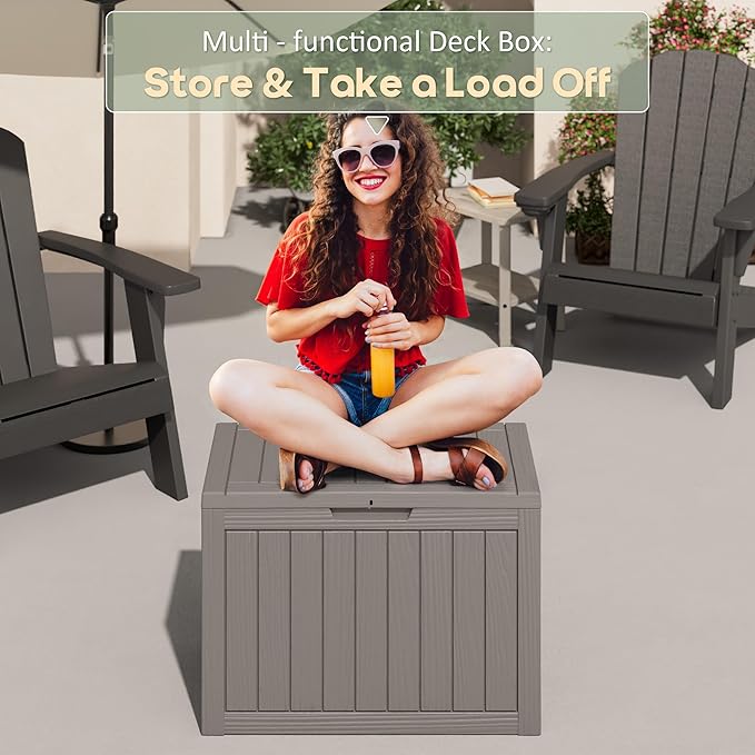 Outdoor Storage Box, 50 Gallon Resin Deck Boxes Outdoor Waterproof For Patio Furniture, Garden Tools, Pool Supplies, Lockable And UV Resistant (Striped Gray)