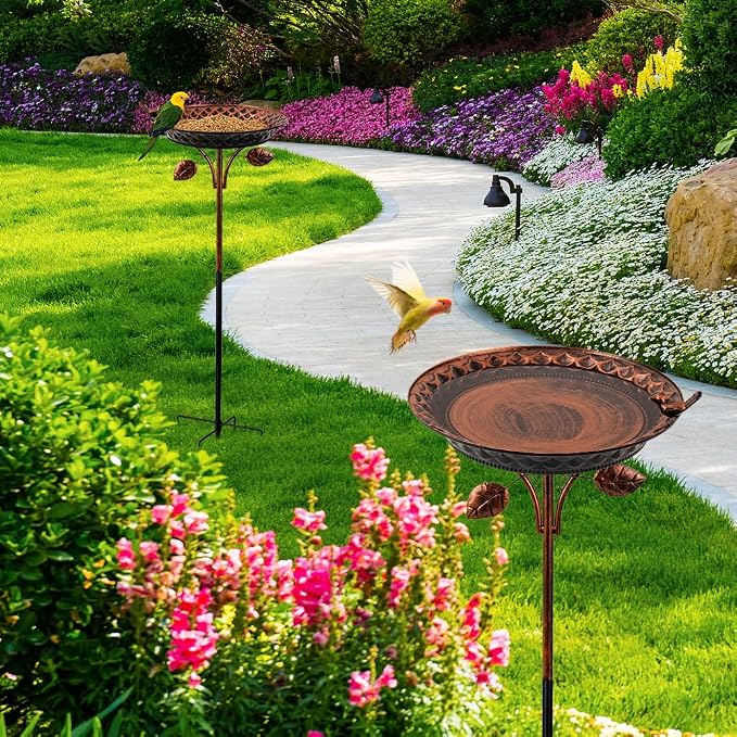 dreamysoul Metal Outdoor Bird Baths, 37 Inches Tall Freestanding Birdbaths, 5-Pronged Bird Bath for Outside Garden Yard Patio Decor