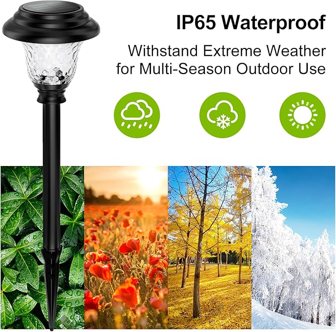 Glass Solar Lights Outdoor waterproof, 2 Pack Super Bright Solar Pathway Lights, Up to 12 Hrs Long Last Auto On/Off Garden Lights Solar Powered, Stainless Steel LED Light For Yard Landscape Cool White