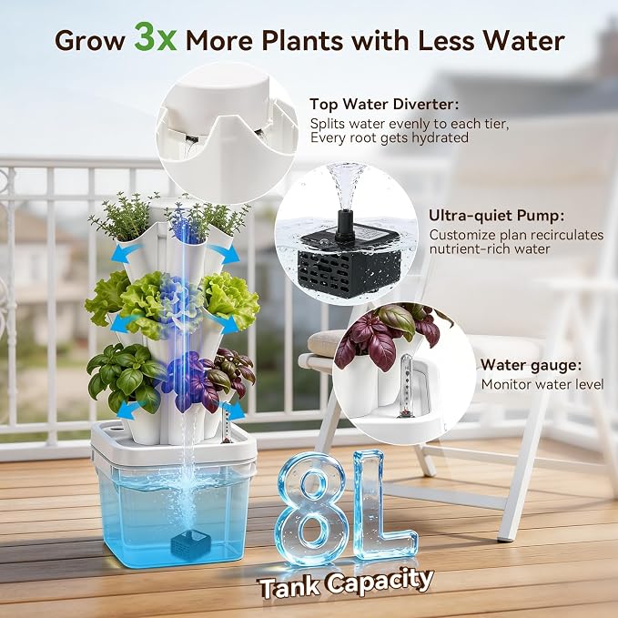BAOSHISHAN 18 Pods 3 Tier Hydroponics Growing Tower for Kitchen Countertop | 3-Zone Planting for Vegetables Herbs, Silent Pump Auto Water Circulation, Beginner Starter Kit for Indoor Kitchen Countertop