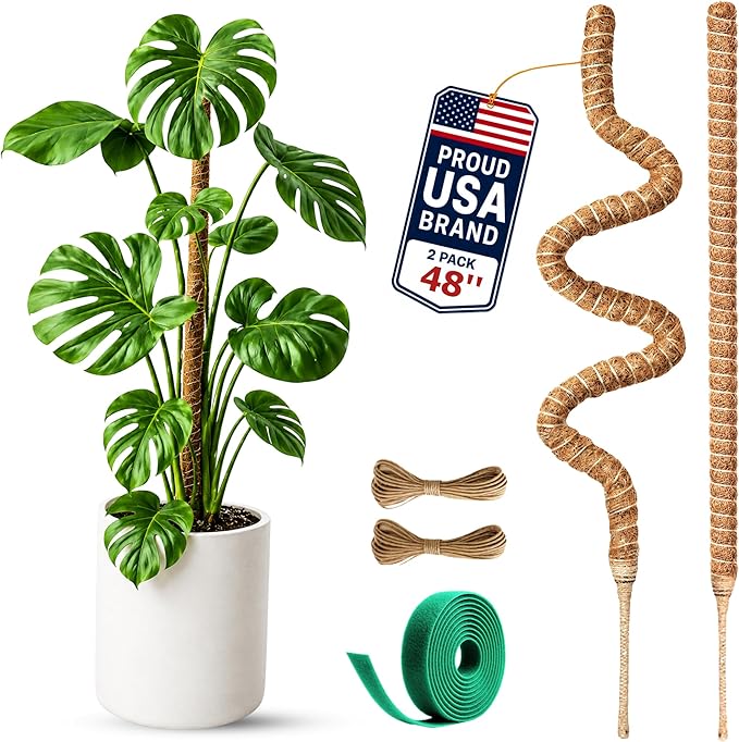 2 Pack 48 Inch Moss Pole for Plants Monstera, Tall Moss Poles for Climbing Plants Monstera, Handmade Coco Coir Plant Pole, Plant Support for Plant Grow