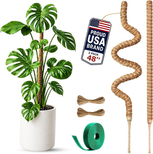 2 Pack 48 Inch Moss Pole for Plants Monstera, Tall Moss Poles for Climbing Plants Monstera, Handmade Coco Coir Plant Pole, Plant Support for Plant Grow