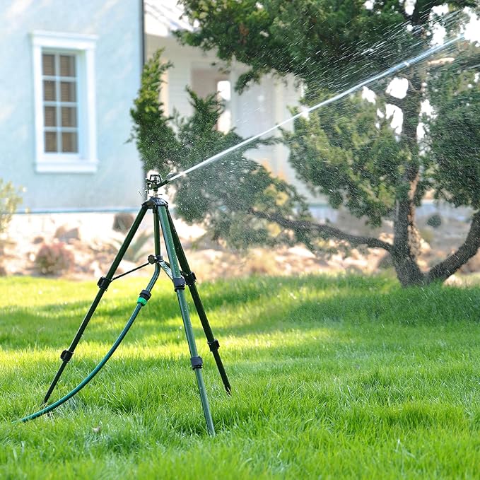 RESTMO 2 Pack Tripod Base Zinc Impact Sprinkler, 360° Rotating & 3-Height Adjustable Tripod, Heavy Duty Full Metal Sprinkler for Agriculture and Large Yard Irrigation
