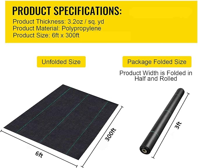 Driveway Fabric,Commercial Grade Landscape Fabric 6FT X 300FT 3.2oz Premium Ground Cover Garden Weed Barrier Fabric Heavy Duty,Woven Geotextile Fabric for Underlayment