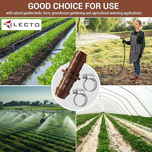 LECTO Universal 5/8", 1/2", .700" Drip Line Repair & Extension Kit – 6 Pack Plastic Couplers with 12 Stainless Steel Hose Clamps