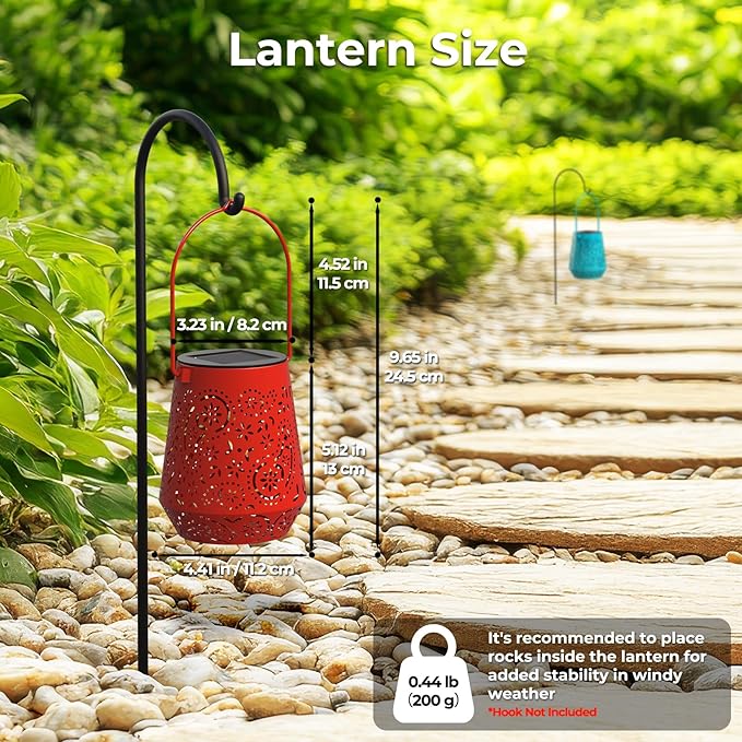 Solar Lanterns 4 Pack Outdoor Waterproof Solar Lights, Birthday Gifts for Women Garden Decor LED Hanging Solar Powered Decorative Lantern with Handle for Outside Patio Yard Table Fence