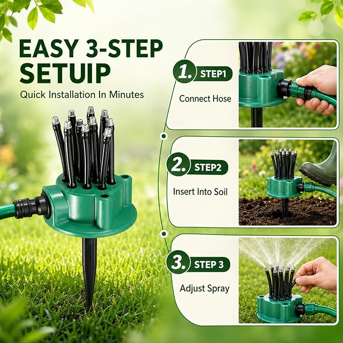 360 Degree Garden Automatic Multi Sprinkler Garden Lawn Sprinklers, with Flexible Spray Nozzles Rotating,Suitable for lawns, courtyards, Flower beds, and Agricultural Irrigation,Large Coverage Area