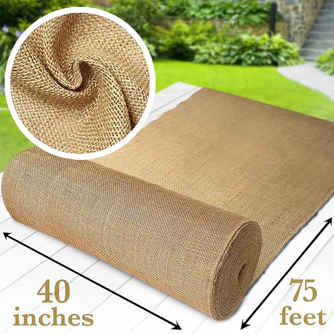 Burloptuous 40" x75 Feet Gardening Burlap Fabric Roll - Burlap Tree Wrap, Weed Barrier, Erosion Control, Aisle Runner, Multipurpose Natural Jute Fabric, High Density Material