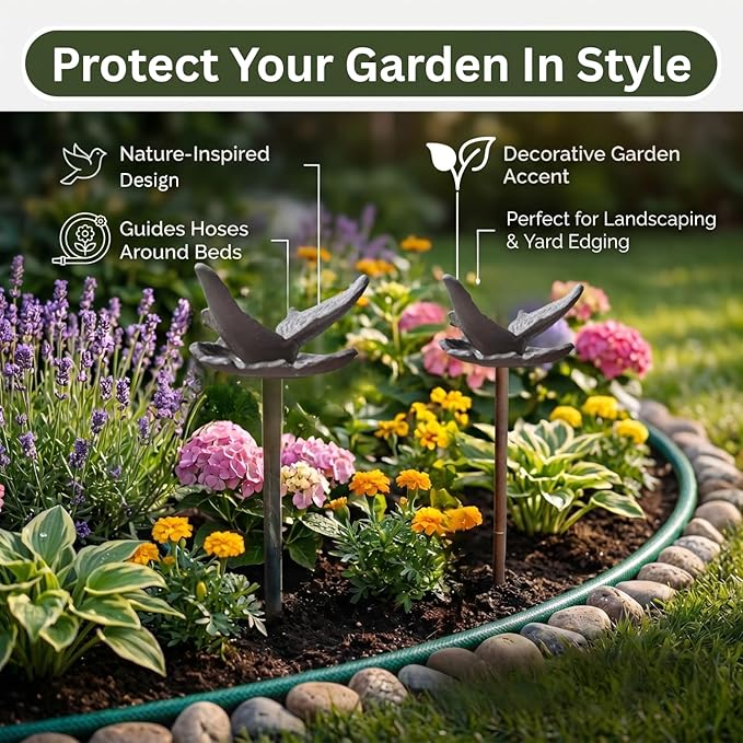 Carvers Olde Iron Decorative Garden Hose Guide Stake – 19" Solid Aluminum Heavy Duty Hose Protector for Landscaping, Flower Beds & Yard Edging - Butterfly