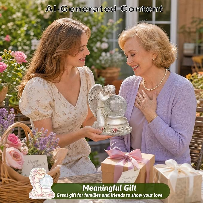 Solar Angel Garden Statue Outdoor, Memorial Angel Figurine with Crackle Glass Ball Resin Garden Decor for Patio Lawn Yard Porch, Gifts for Mom Grandma Women
