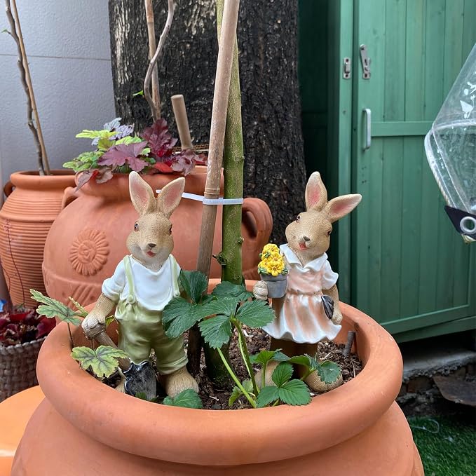 Bunny Outdoor Statues, Garden Bunnies Outdoor Decor Resin Adorable Bunny Statue for Garden Patio Yard Lucky Rabbit Statue Grandma Mom Women Dad Gifts,8.1 inch (2 Pack)
