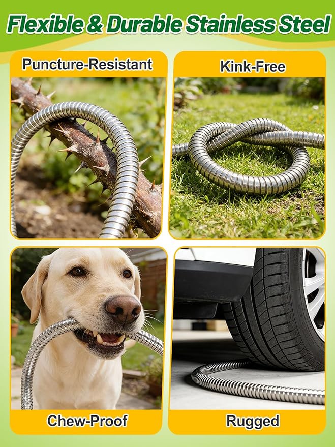 3ft Female to Female Short Garden Hose with Brass Fittings - Stainless Steel Metal Leader Hose Connector for Hose Reel, Heavy Duty & Flexible, for Outdoor Cleaning Car Pet