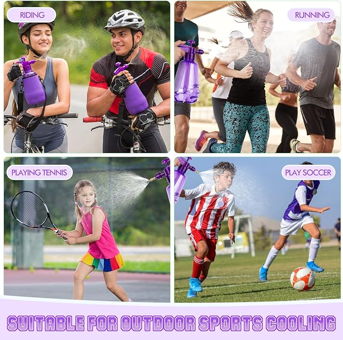 Teenyyou 2 Pcs 1.5 Liter Misters Spray Pump Bottle with Full Neoprene Jacket and Built in Carrying Strap Garden Plant Mister Spray Bottle for Spring Personal Cooling Plants Watering (Purple)