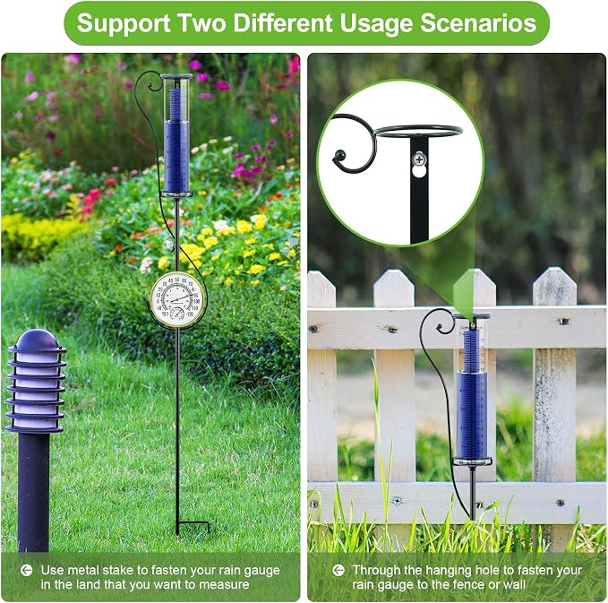 Circrane Rain Gauge Outdoor,Accurate Measure Tube with Metal Stake, Easy to Read Large Number for Backyard