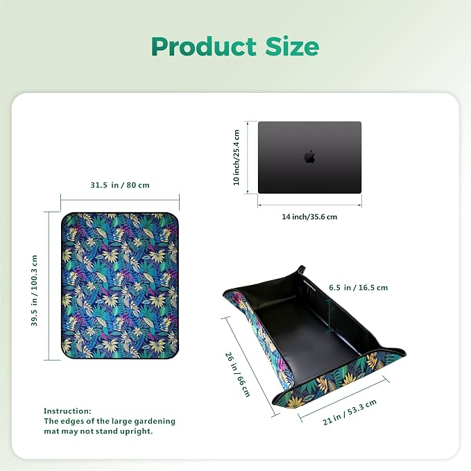 Plant Transplanting Mat - Thickened Waterproof Potting Mat, Succulent Gardening Mat, Portable Repotting Mat for Mess Control, Indoor Outdoor Use, PVC Black Leaf Print, 39.5"x31.5"