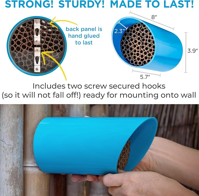 Rivajam Color Splash Mason Bee House - Vibrant & Strong Waterproof Bee Hotel & Insect Habitat - Mason Bee Tubes Filled Bee Houses for the Garden - Pollinator House Bug Hotel Gardening Gifts