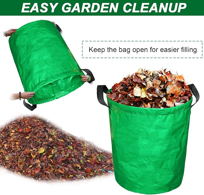 STARPYNG Green PE Woven Leaf Bag (D18, H22 inch) for Garden Waste, Yard Leaves, and Outdoor Debris - Large Capacity, Durable, Reusable with Handles (1-Pack)