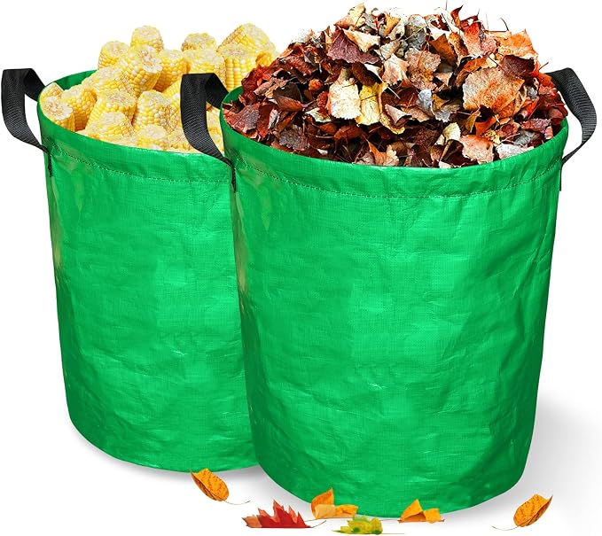 STARPYNG Green PE Woven Leaf Bag (D18, H22 inch) for Garden Waste, Yard Leaves, and Outdoor Debris - Large Capacity, Durable, Reusable with Handles (1-Pack)