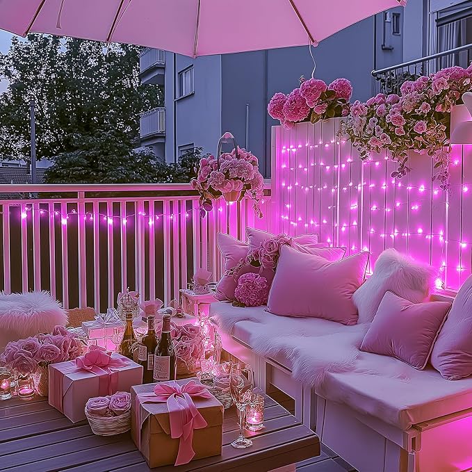 JMEXSUSS 500 LED Pink Christmas Lights, 8 Modes 163ft Waterproof Pink Room Lights Outdoor Plug in with Remote Control, Clear Wire String Light for Tree Outside Yard Wedding