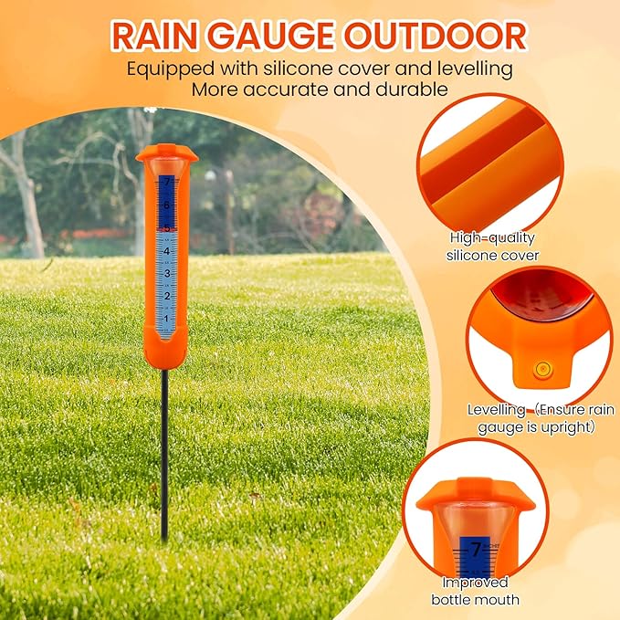 Upgraded Rain Gauge Outdoor, Freeze Proof Rain Gauge with Silicone Cover & Levelling, Large Clear Numbers and Adjustable Height Decorative Rain Measure Gauge with Float Marker for Garden, Yard, Lawn