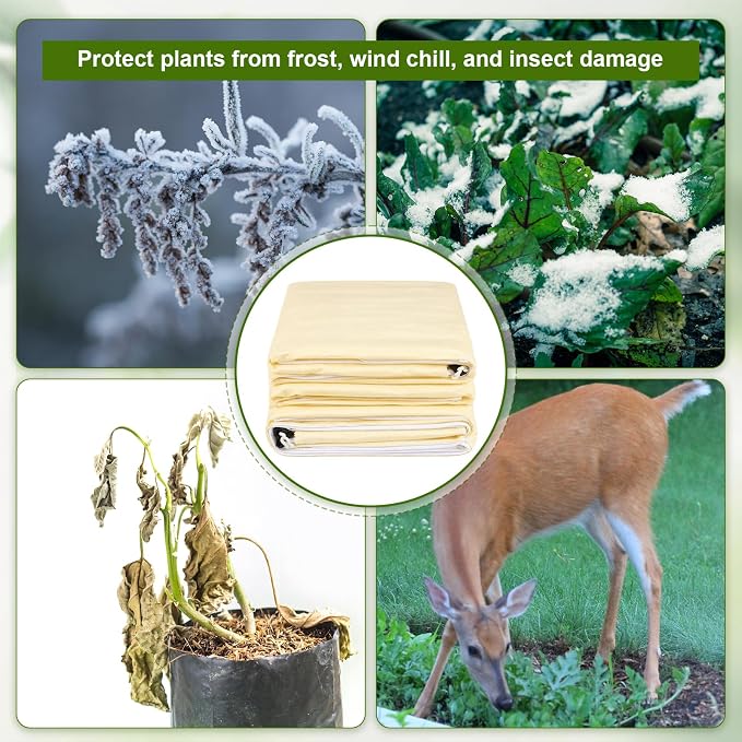 4 Pcs Large Plant Covers Freeze Protection with Viewing Window, Drawstring & Zipper Winter Frost Covers, Shade Cloth for Shrubs, Small Trees, Frost(Beige,47.24 x 70.87 Inch)