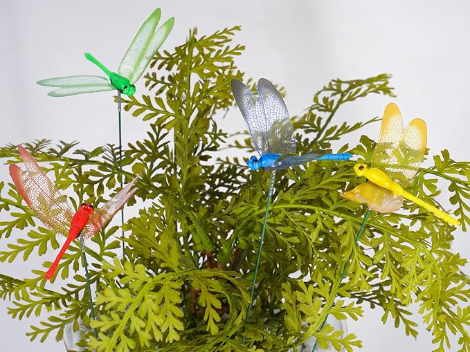 NiHome 9.8" Dragonfly Decorative Garden Stakes for Outdoor & Indoor, Waterproof PVC Wings and Durable Plastic Body, Easy Installation & Weather Resistant for Flower Beds, Potted Plants, Walls (7PCS)