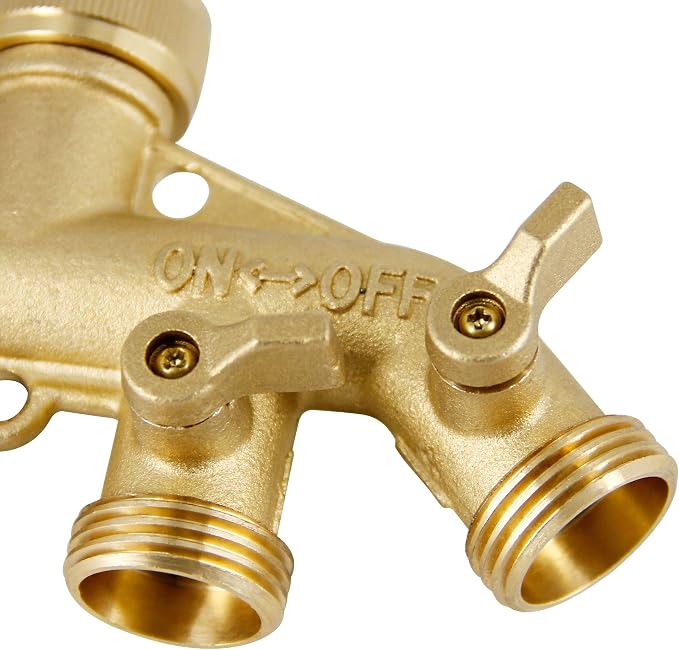 Lifynste 4 Way Brass Hose Splitter, 3/4" Heavy-Duty Brass Garden Hose Splitter, Garden Hose Adapter Connector