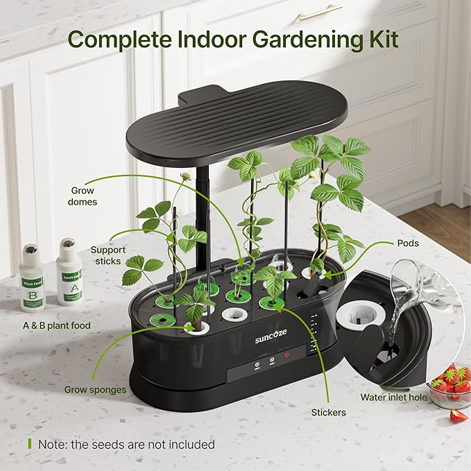 SUNCOZE Hydroponics Growing System with Removable Tank, 36W Dimmable Full Spectrum LED Grow Light, 12 Pods Indoor Herb Garden with 5L Split Water Tank, 21.6" Height Adjustable Hydroponic Garden