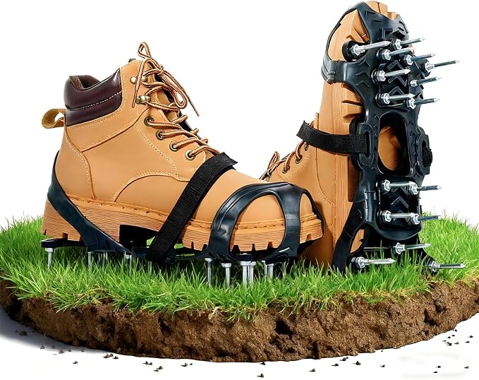Lawn Aerator Shoes, Flexible Rubber Covers with Foot Protection, Adjustable Straps for Garden, Grass, Courtyard Maintenance Aeration (7 to 9)