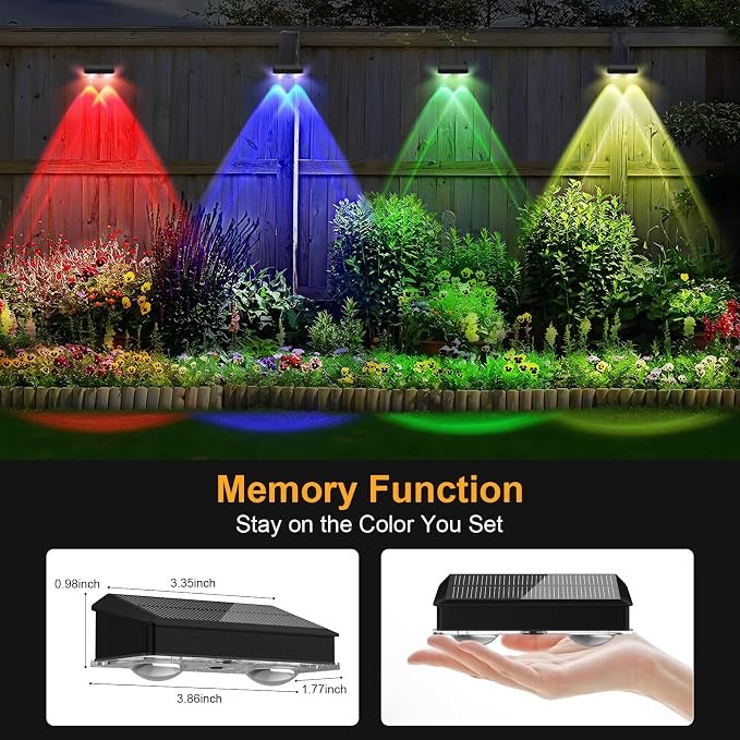 Solar Fence Lights Outdoor 8 Pack, Warm White & Cool White & 6 Colored+RGB Color Changing, High Brightness LED Spot Lens Deck Lights Dusk to Dawn for Backyard Stair Railing Patio Wall, IP65 Waterproof