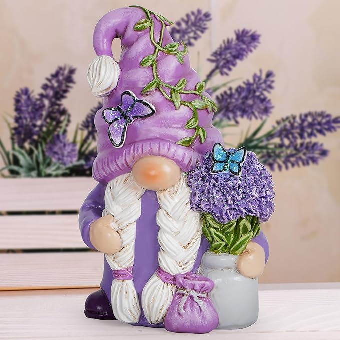 Hodao Lavender Dream Gnome - Purple Fragrance Wonderland Journey Spring Swedish Tomte Elf Dwarf Figurines Summer Gnome Indoor Home Decor Gift (Lavender Gnome 2)