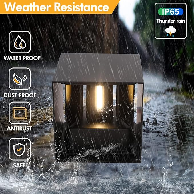 Mille Lucciole 2 Pack LED Outdoor Wall Lights Exterior/Interior, Up and Down Lights IP65 Waterproof Wall Sconces, Square Aluminum Outdoor Wall Lighting Fixtures, Modern Black 12W 3000K Warm Lights