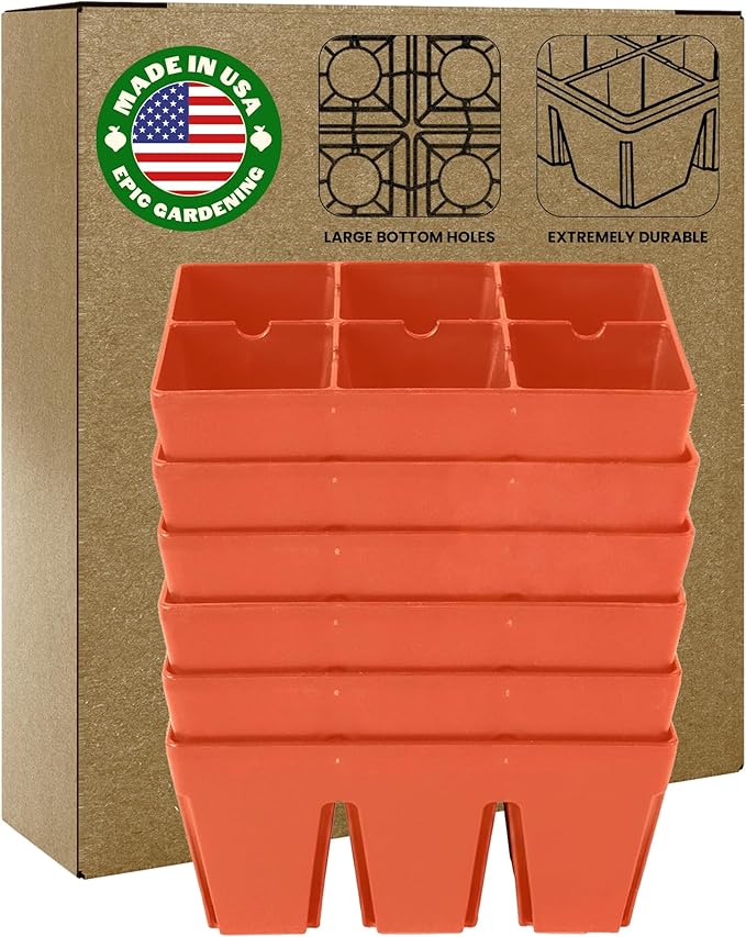 Epic Gardening Reusable Seed Starter Tray - Easy Watering Seed Starting Trays - Gardener Friendly Plant Trays for Seedlings | UV-Treated & BPA-Free -6-Cell Seed Starting Trays - 6 Trays/Terracotta
