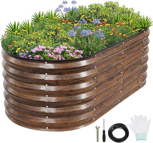 1MORE Galvanized Raised Garden Bed- Planter Garden Boxes Outdoor, Raised Beds for Gardening, 4x2x1.4ft Metal Garden Bed Kit for Vegetables Flower, Planter Raised Bed with Protective Tape & Tools.Grain