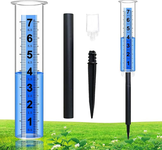 Rain Gauge, 3-Segment Outdoor Freeze-Proof Rain Gauge, Large Capacity (7) Upgraded Digital Rain Gauge Best Rated for Garden, Deck, Lawn, Patio, Farm Large Display Blue Scale