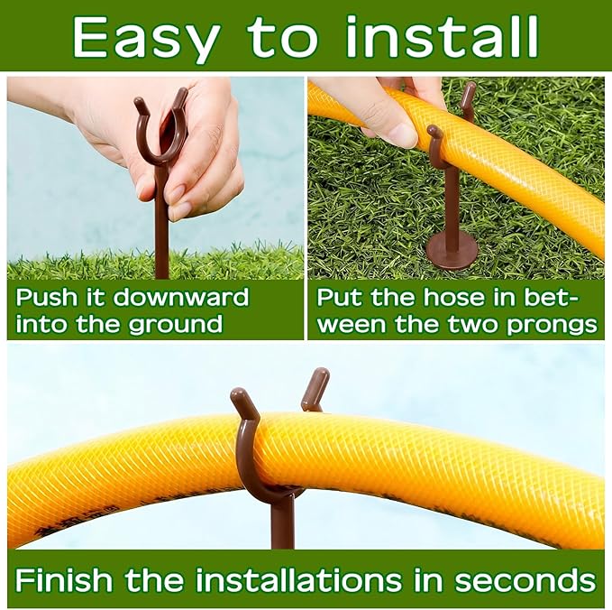 Taiyin 30 Pcs 3/4'' Garden Hose Holder Brackets Garden Guide Holder Decorative Outdoor Guide Stakes Support Spike Plant Tool to Keep off Lawn for Yard (Brown)