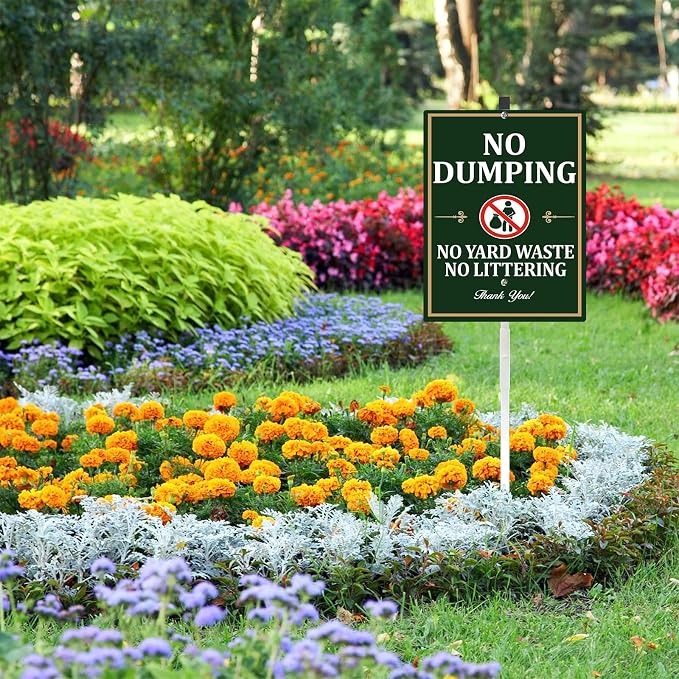 No Dumping Yard Sign With Stakes No Littering No Yard Waste Private Property Reflective Aluminum Yard Signs Rust Free For Lawn Garden Neighborhood (8x12) IN