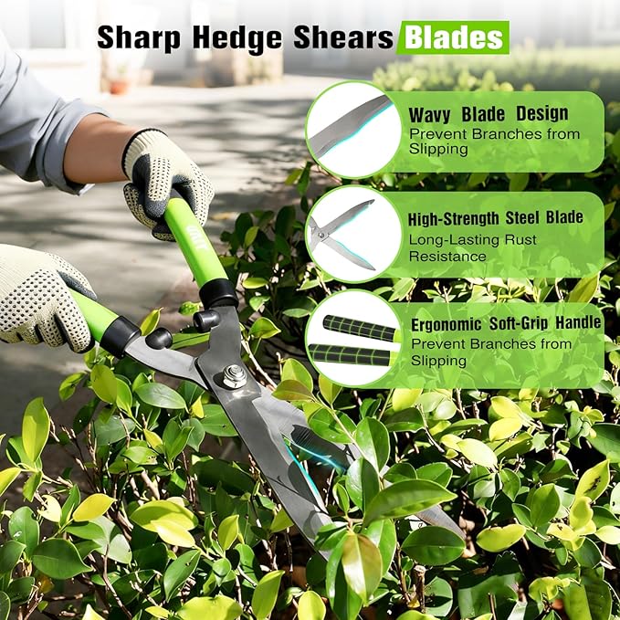 21"Hedge Shears & Pruning Shears 2pc Set,Manual Hedge Clippers with Wavy Steel Blades Lightweight Clippers Comfort Handles for Trimming Hedges Bushes Borders Shaping Boxwood Shrubs Plants Garden Tools