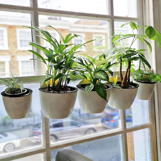 ORIMERC 6 Pack Hanging Planter Wall Planter Self Watering 5 inch Plant Pot with Hardware Vertical Planter Outdoor Indoor Plants Herb Garden Home Décor Kitchen Balcony Railing Shelf Fence (Medium)