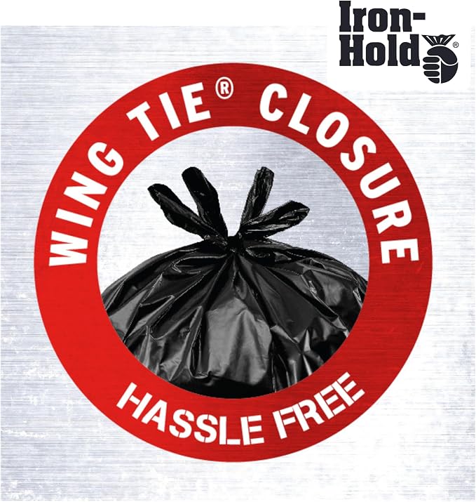 Contractor Trash Bags - 45 Gallon, 18 Bags, Wing Tie Closure, 3 MIL Thick, Gusseted Bottom, Black - Heavy Duty Industrial Strength Garbage Bags (Pack of 4)