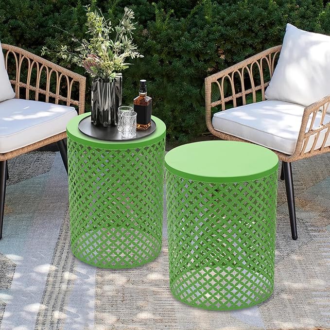 Set of 2 Outdoor Side Table, Garden Stool for Patio, Metal Accent Table Modern End Table, Patio Side Table for Garden, Balcony, Bedroom Indoor Outdoor Decorative, Vibrant Green